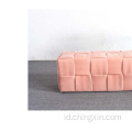 Pink Beludru Penyimpanan Ottoman Furniture Ruang Tamu